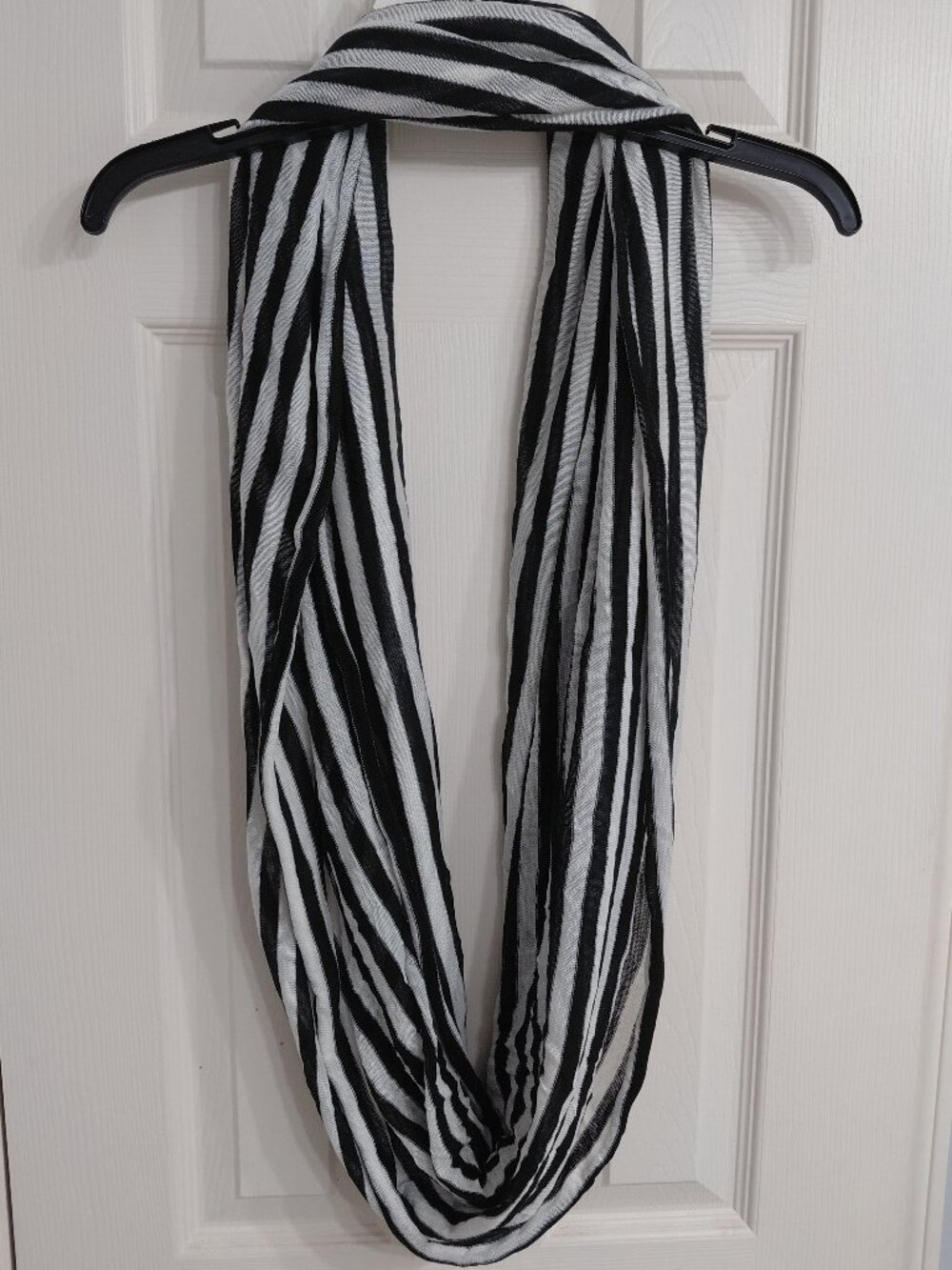 Black and White Striped Infinity Scarf